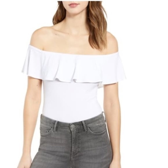 Leith Off the Shoulder Ruffle Bodysuit - Picture 1 of 7